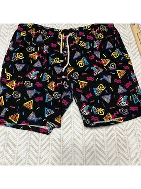 Oh Snap! Chino Shorts Mens Extra Large Black Stretch Cotton 90's Retro Print